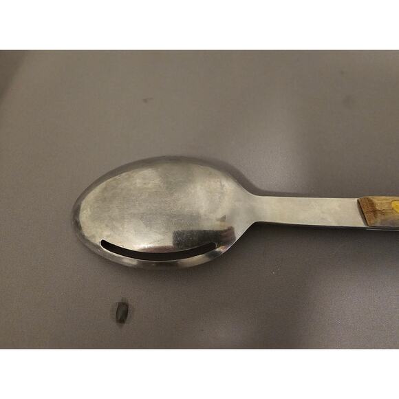 Vintage 9" Stainless Steel Serving Spoon w/Single Slot and Wood Handle - Japan - Picture 6 of 7